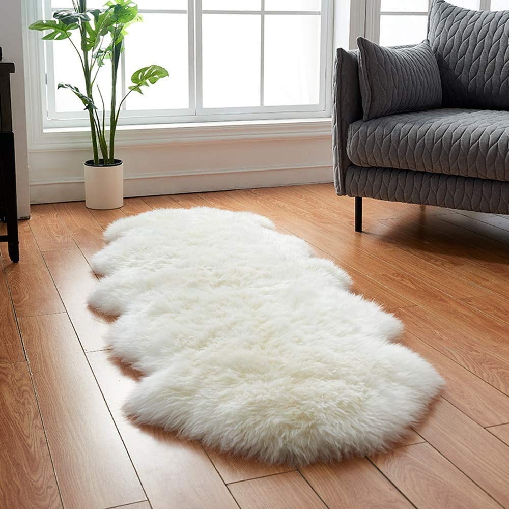 Premium Double Pelt Sheepskin Rug - 100% Genuine New Zealand Lambskin, Ultra Soft & Luxurious (2x6.1ft, White) - Perfect for Living Room Decor, Bedroom Floor, Sofa Throw & Cozy Home Accent