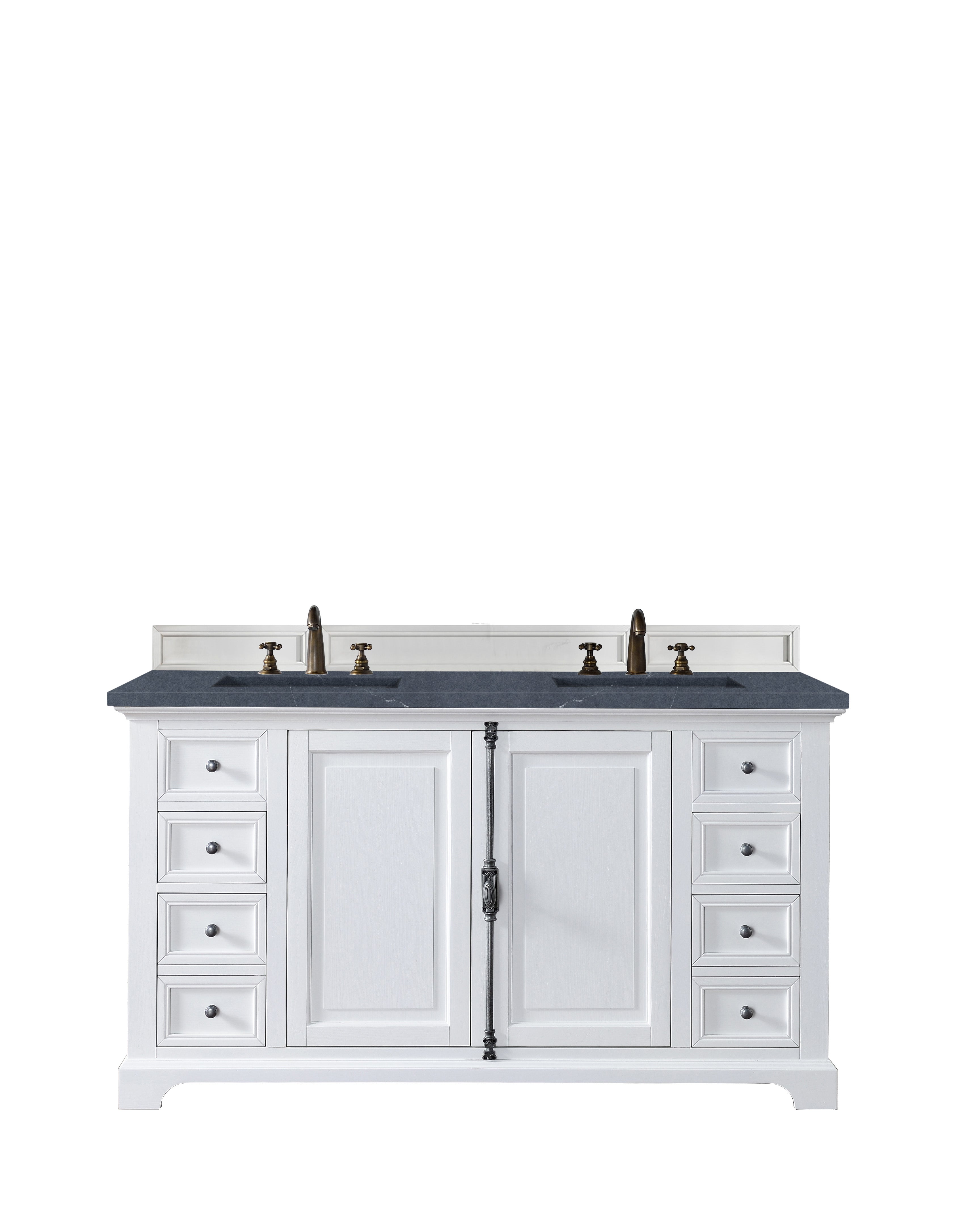 Providence 60 Inch Double Vanity Cabinet with Charcoal Soapstone Quartz Top - Bright White Bathroom Vanity for Master Bath & Powder Room