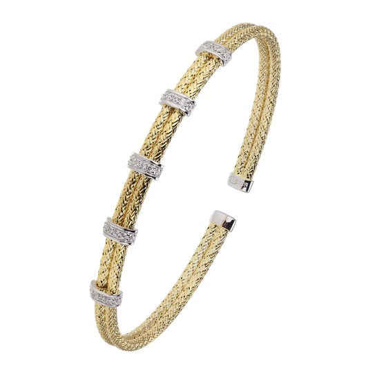 CZ Gold Plated Sterling Silver Double 2mm Mesh Cuff Bangle Bracelet for Women - Elegant Stackable Jewelry for Parties, Weddings & Everyday Wear