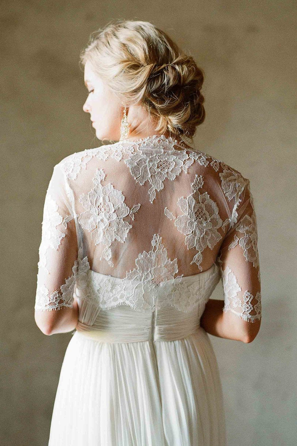 Roseline French Lace Tulle Bolero Cover Up - Off White Style 212 | Elegant Wedding Shawl, Bridal Shoulder Wrap, Evening Party Accessory