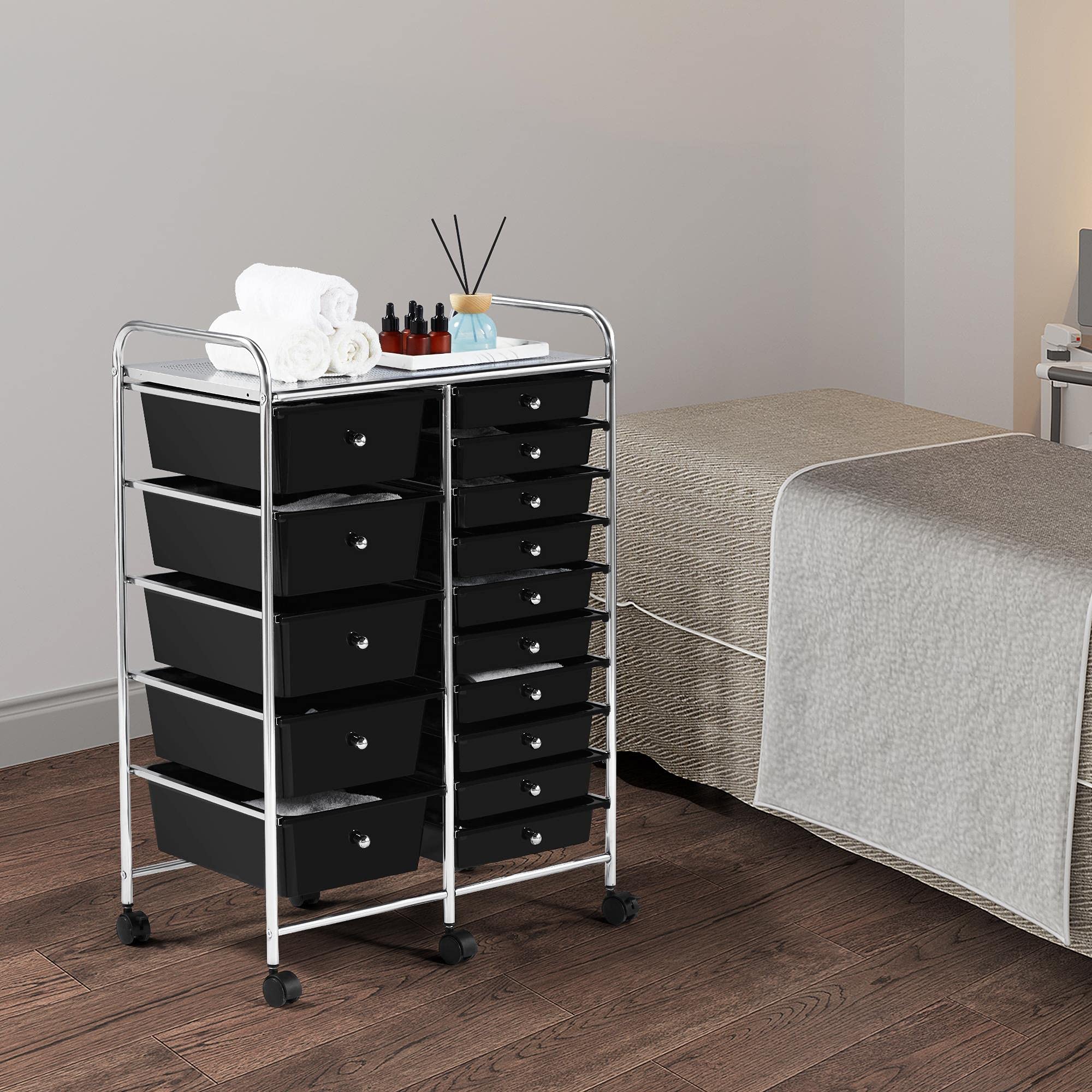Yaheetech 15-Drawer Rolling Cart - Mobile Storage Organizer for Craft & Office Supplies