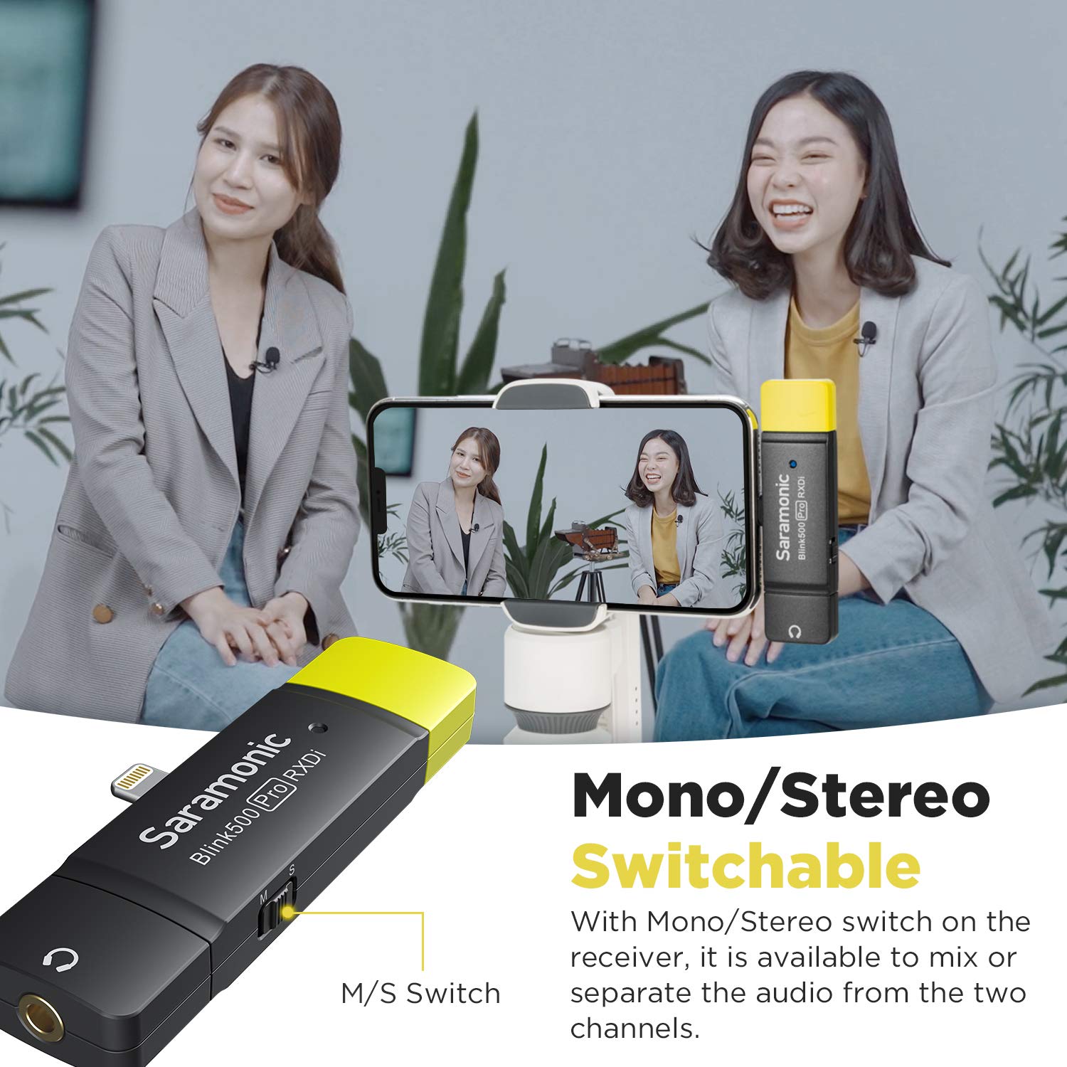 Saramonic Blink500 Pro Wireless Lavalier Microphone System - B3/B4 Lightning Receiver for iPhone, iOS, Smartphones & Tablets (RXDI) | Perfect for Vlogging, Interviews & Live Streaming