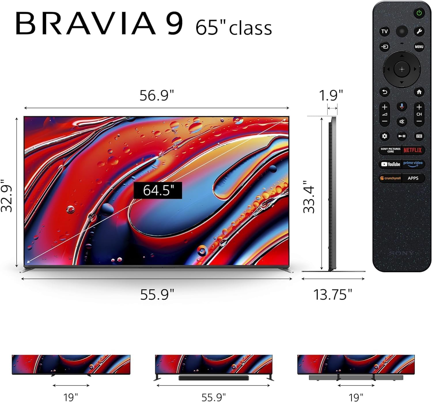 Sony 65 Inch Mini LED QLED 4K Ultra HD Smart TV - BRAVIA 9 Series with Google TV, Dolby Vision HDR, PlayStation 5 Compatibility | Perfect for Home Theater, Gaming & Streaming (Model K-65XR90)