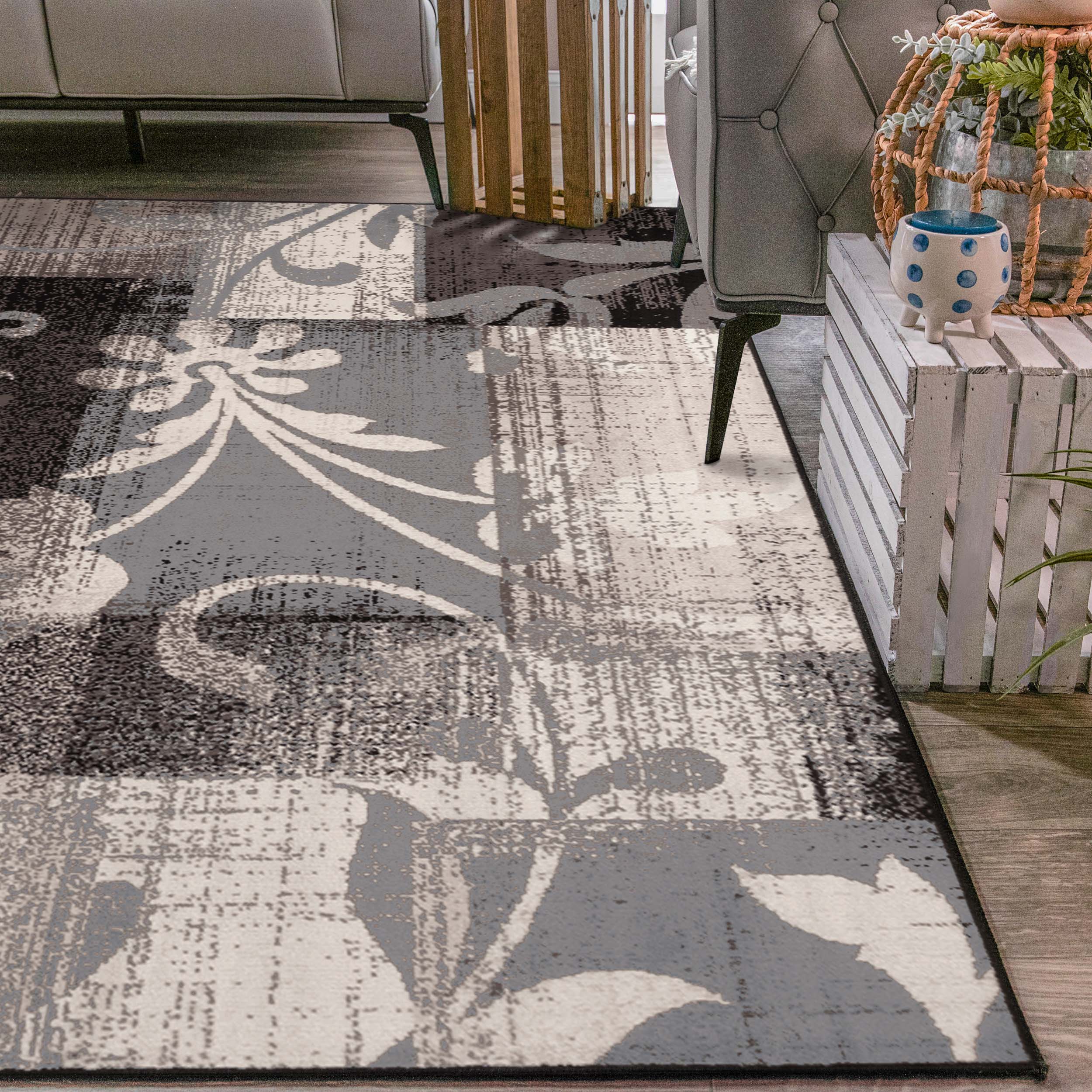 Stylish Pastiche Contemporary Floral Patchwork Area Rug - Non-Slip Indoor Runner for Living Room, Bedroom & Hallway Decor