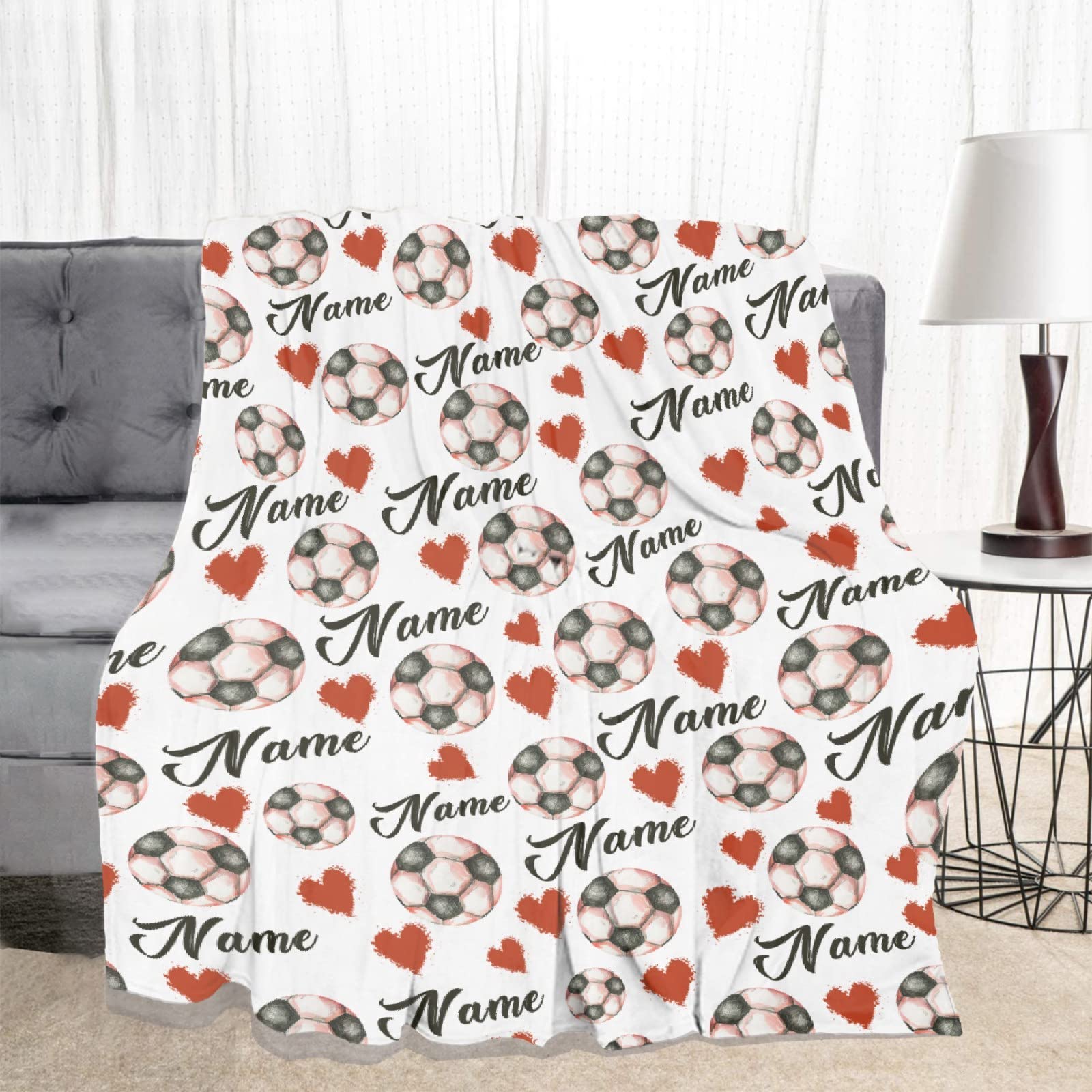 Personalized Soccer Blanket - Custom Name Plush Throw 80x60 Inches, Lightweight Soft Flannel Quilt for Men & Women - Perfect for Sofa, Bed, Room Decor, Sports Gifts & Cozy Movie Nights