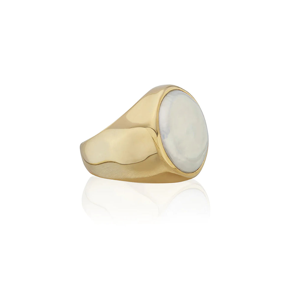 Anna Beck Large Wavy Coin Pearl Signet Ring - Elegant Gold-Tone Statement Jewelry for Women | Perfect for Weddings, Parties & Everyday Luxury