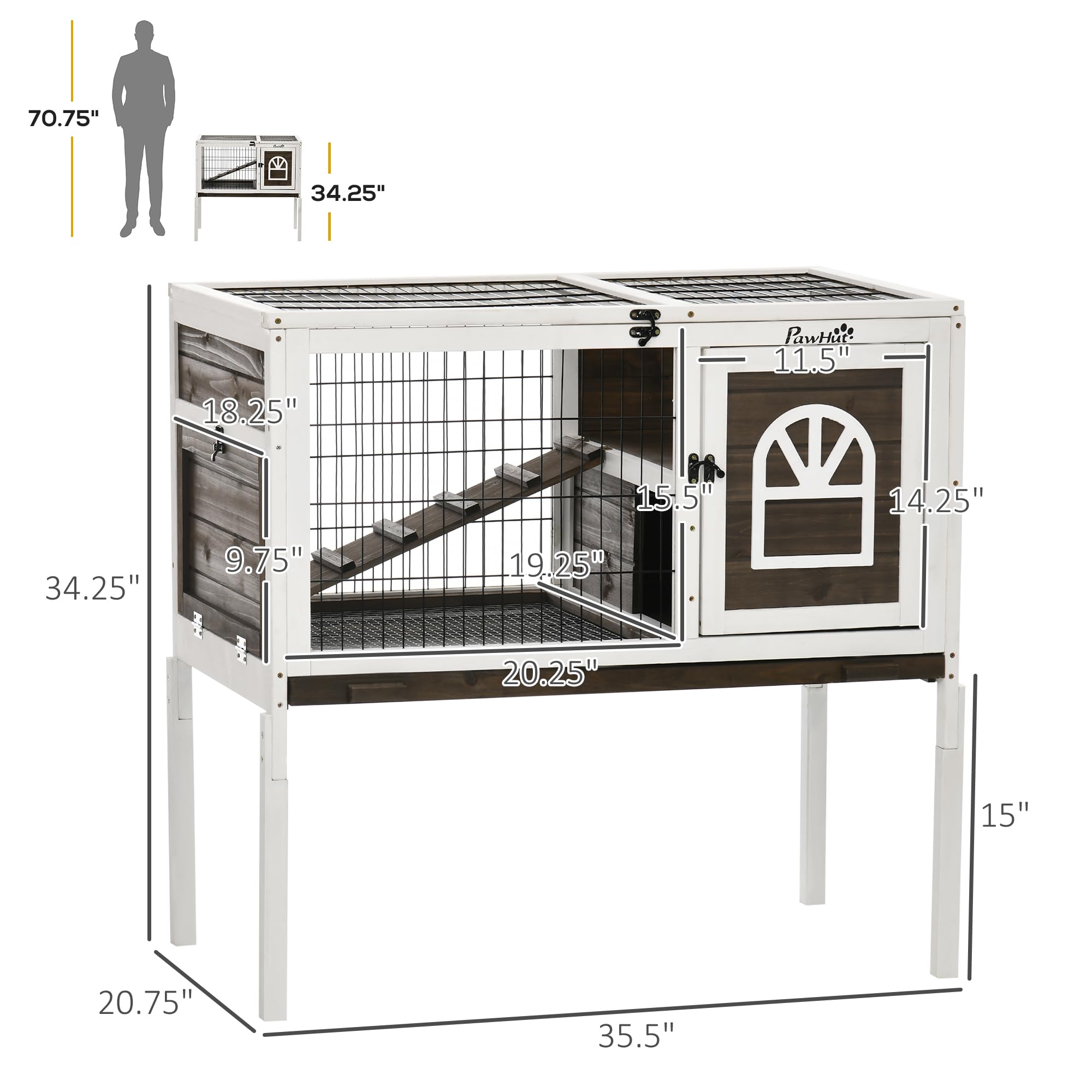 Premium Wooden Rabbit Hutch with Run & Fencing - 35.5
