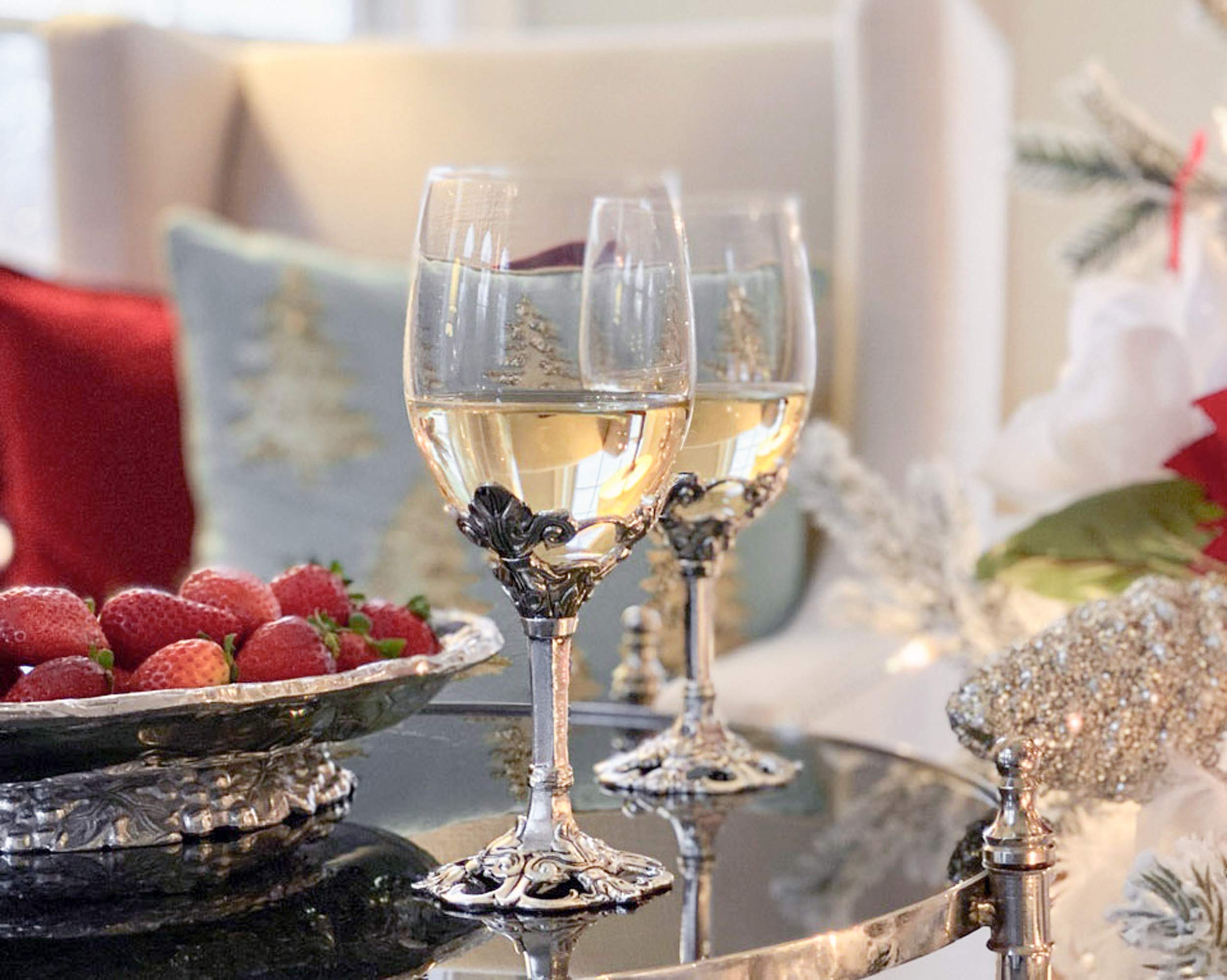 Arthur Court Designs Aluminum Fleur-De-Lis Base Wine Glasses - 8.5 Inch Tall Stemware for Elegant Dining, Wedding Gifts & Home Decor