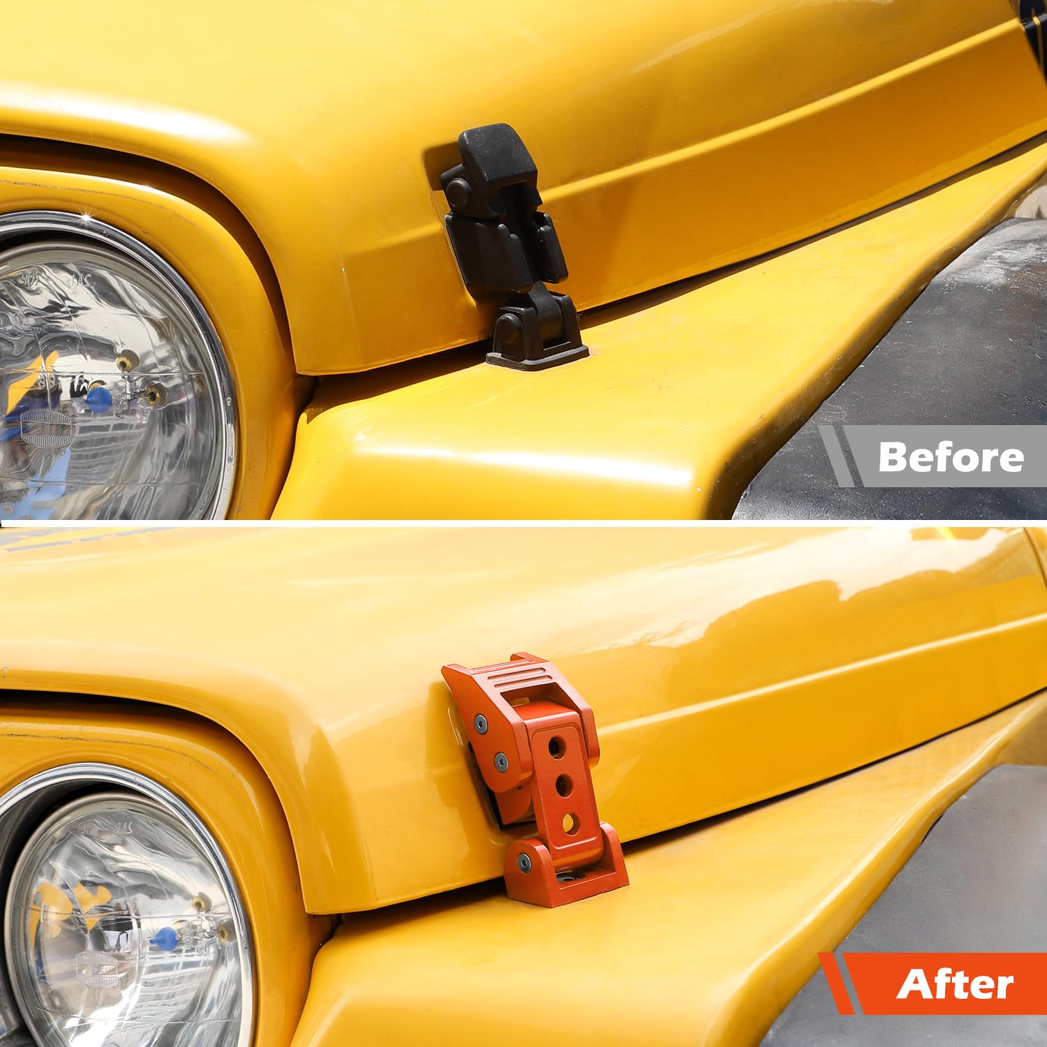 RT-TCZ Hood Latches Catch Kit for Jeep Wrangler TJ 1997-2006 - Orange Exterior Accessories (2-Piece, 3-Hole Design) - Durable Replacement Parts for Off-Roading & Daily Driving