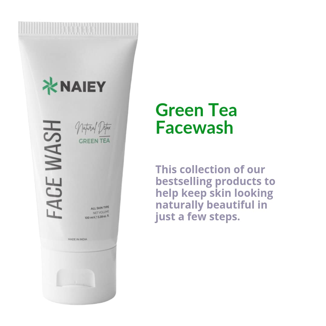 Naiey Green Tea & Neem Natural Face Wash for Acne & Pimples - 100ml (3.38 oz) for Normal & Dry Skin | Gentle Cleansing, Oil Control & Soothing | Daily Skincare Routine for Clear Complexion