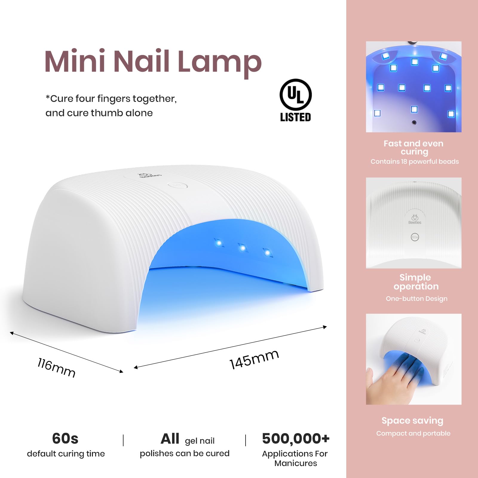 Beetles 6-in-1 Gel Nail Polish Kit with UV/LED Lamp - Nude Neutral Colors, Base & Top Coat - DIY Soak Off Manicure Set for Home & Salon Use - Perfect Gift for Women & Girls