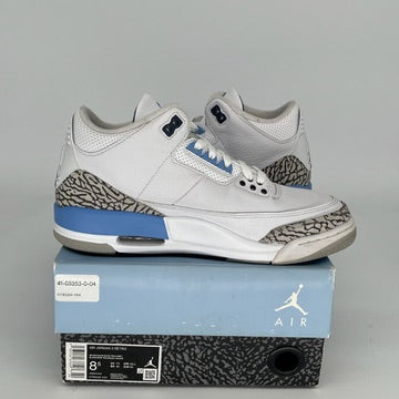 Original Air Jordan 3 Retro UNC Men's Basketball Shoes Size 8.5 (CT8532-104) - Classic Blue & White Sneakers for Casual Wear, Sports & Street Fashion