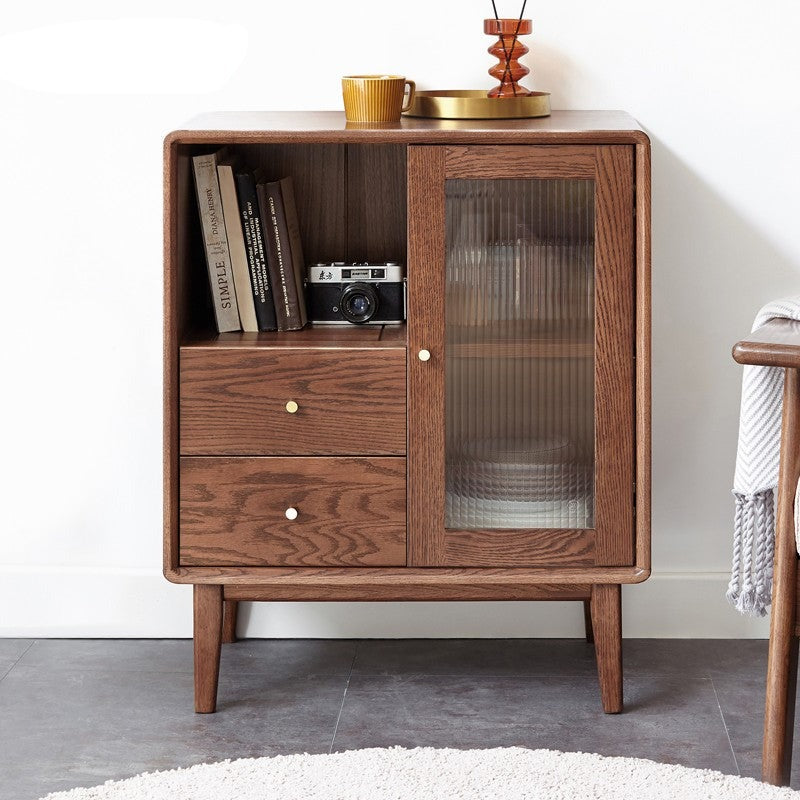 Solid Oak Wood Side Cabinet - Rustic Storage Cabinet for Living Room, Bedroom & Entryway - Perfect for Organizing Books, Decor & Essentials