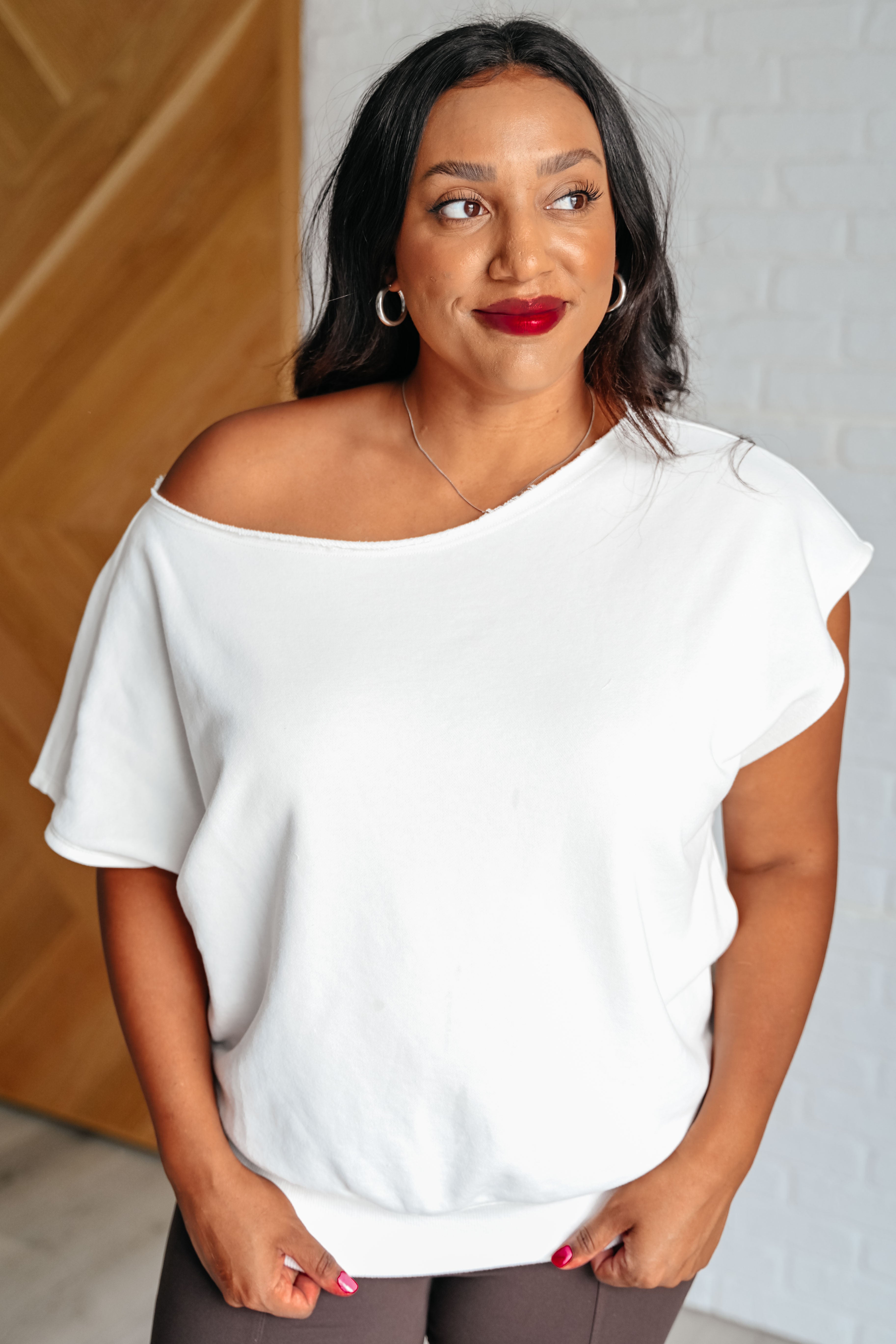 Pilates Princess Off Shoulder Workout Top - Breathable Off White Yoga Shirt for Women | Perfect for Pilates, Yoga & Gym