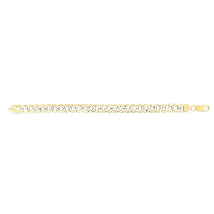 9.2mm Sterling Silver Diamond Pave Curb Chain Bracelet with Lobster Clasp - Yellow Gold Plated & Rhodium Finish (8.5-24 Inch Adjustable) | Elegant Jewelry for Women, Perfect for Parties, Weddings & Everyday Wear