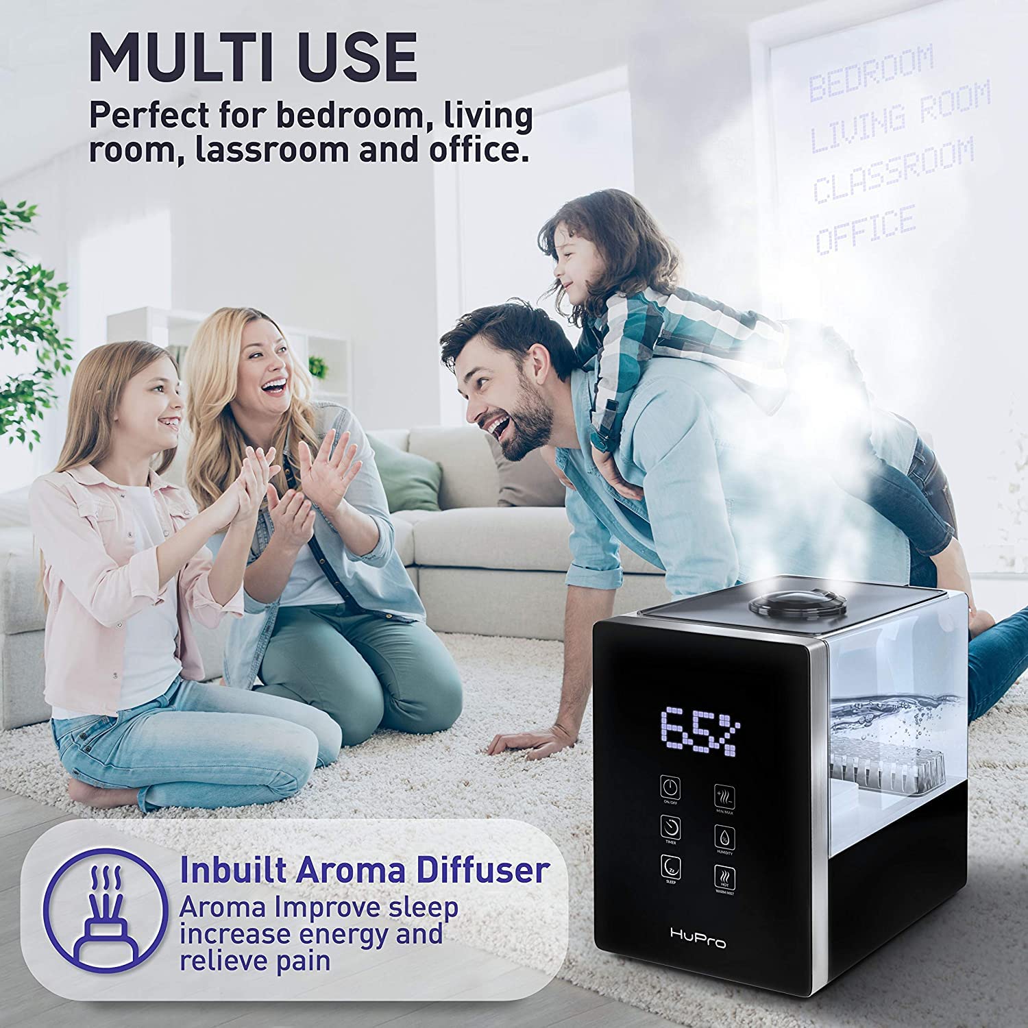 6L Top Fill Cool & Warm Mist Humidifier for Large Rooms - Ultrasonic Air Humidifier with Essential Oil Diffuser | Quiet Operation for Bedroom, Living Room, Baby Nursery | Helps Relieve Asthma & Allergies | Perfect for Dry Air Relief in Winter and Allergy Season