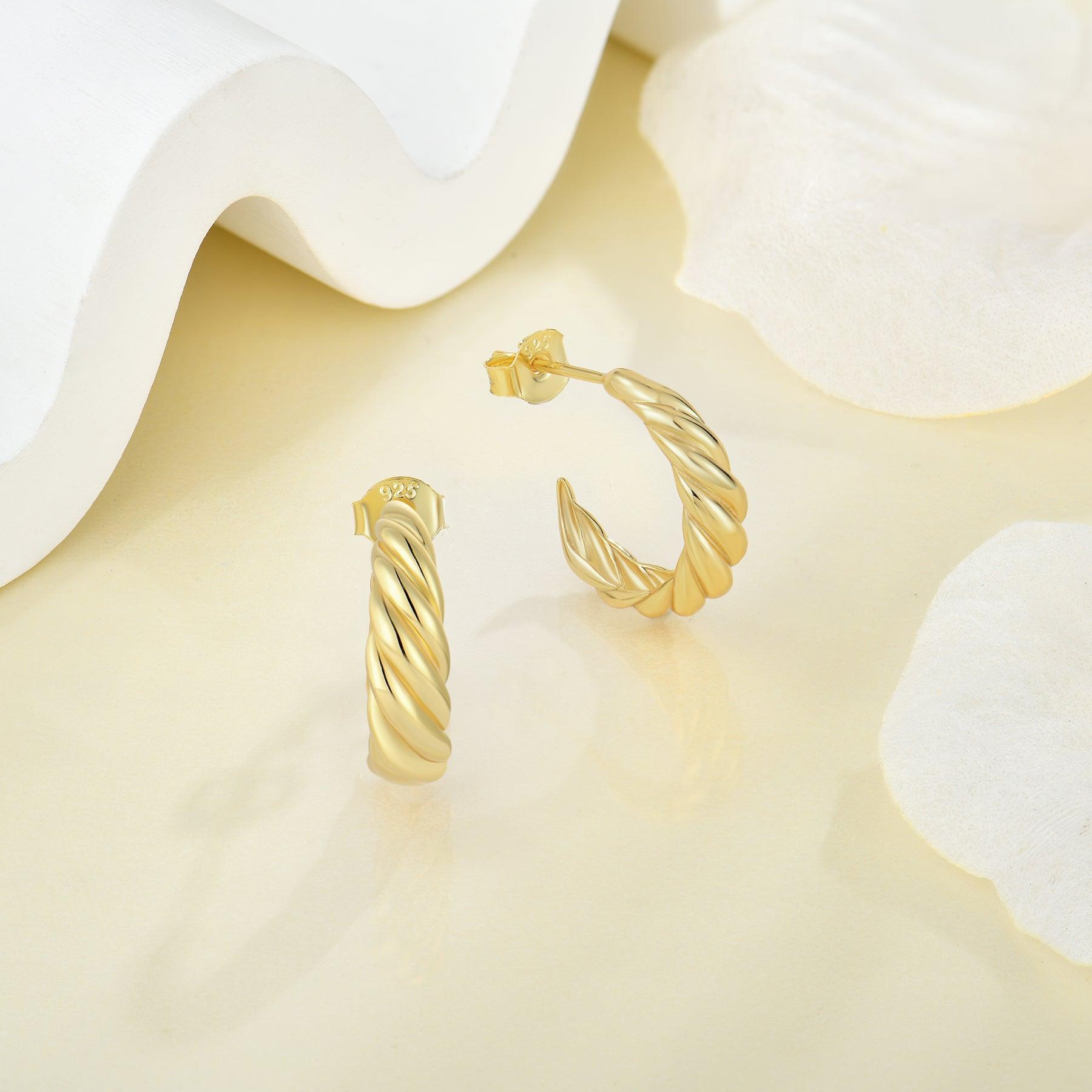 Golden Major Arc Stud Earrings – Elegant 14K Gold Plated Earrings for Women, Perfect for Daily Wear, Parties & Gifts
