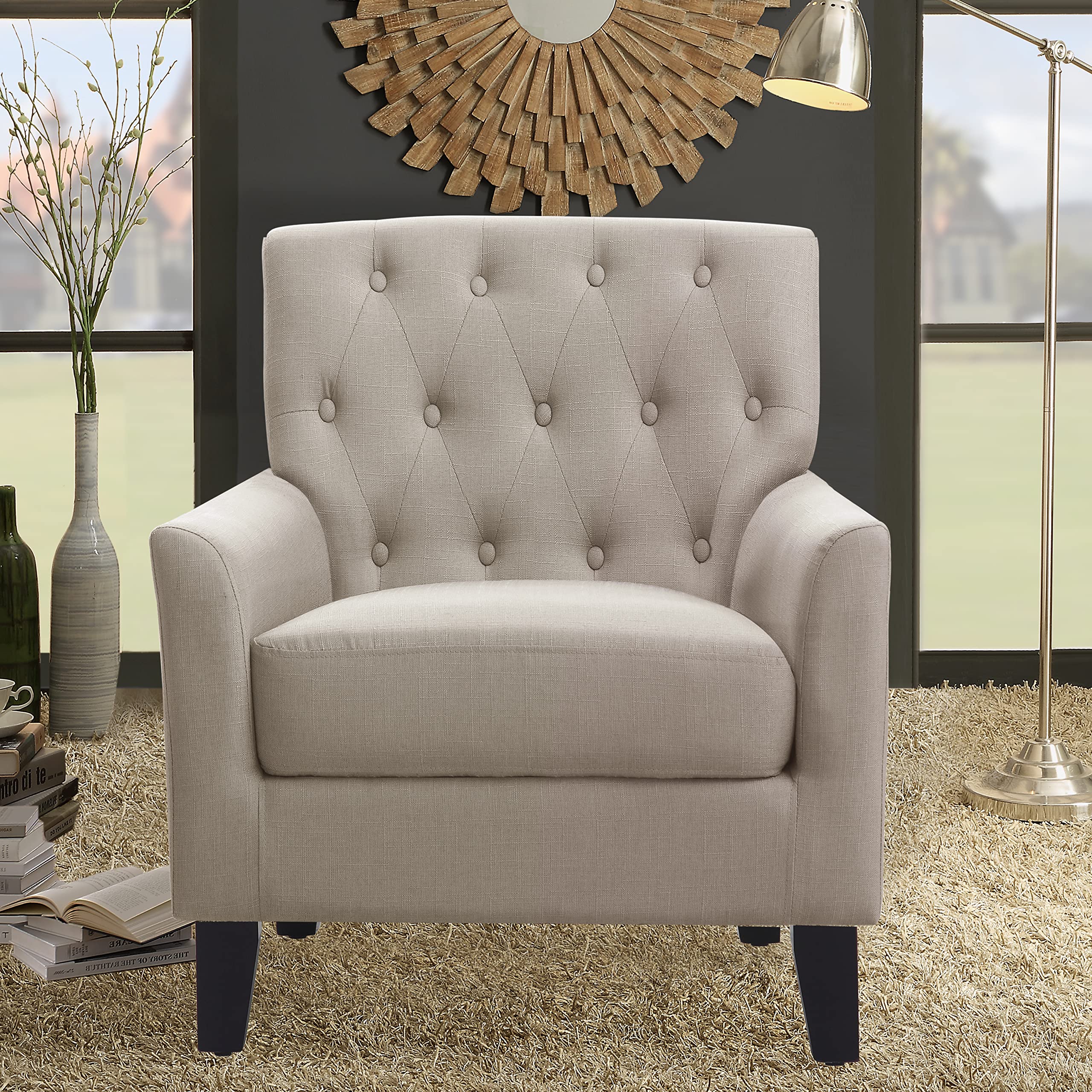 Rosevera Brayle Rosevara Tufted Back Accent Chair - Comfy Padded Seat Living Room, Bedroom & Office Furniture - High-Quality Polyester Upholstery in Warm Beige | Perfect for Reading Nooks, Lounge Areas & Small Spaces