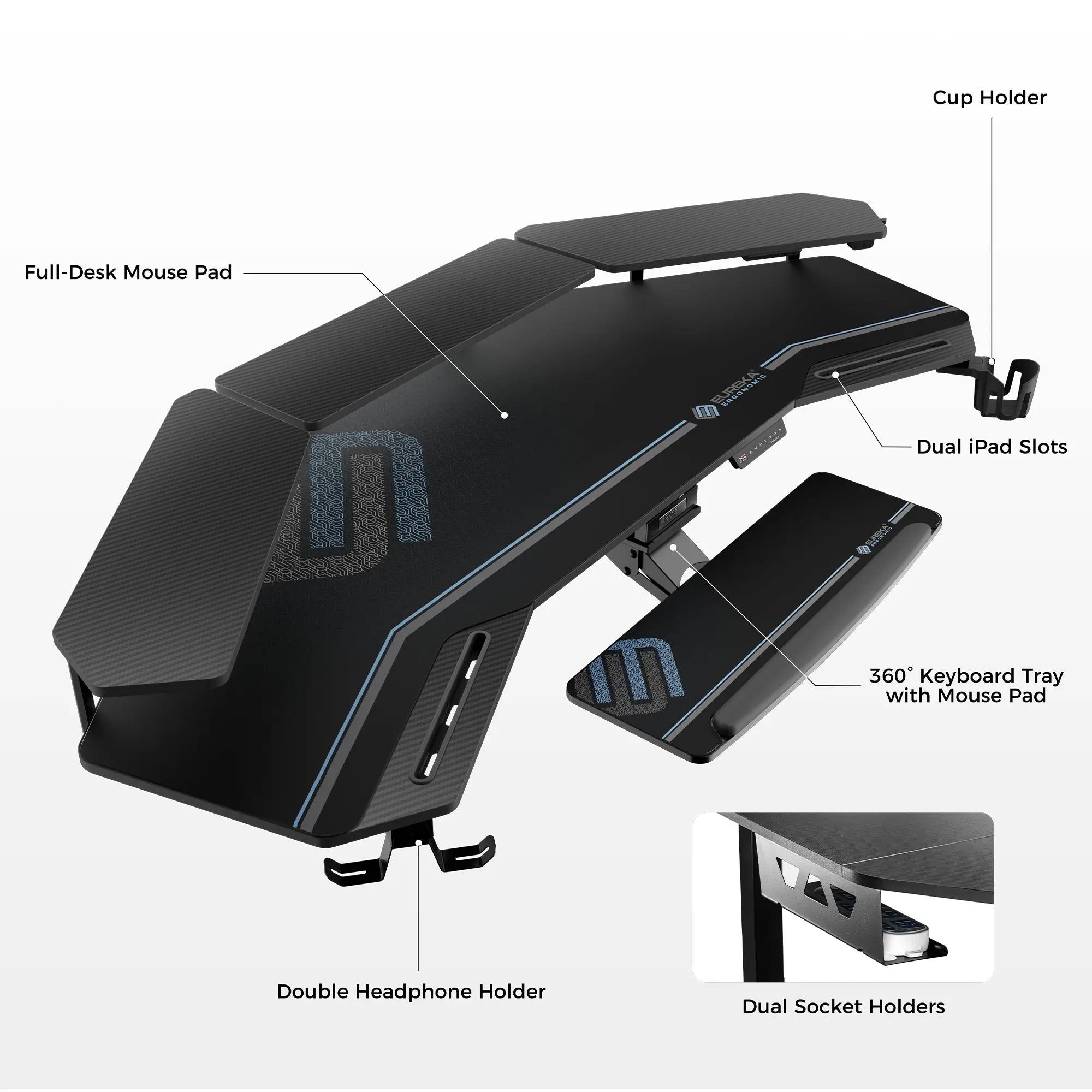 Aero Pro Wing Shaped Adjustable Height Standing Desk 72x23 Inches - Ergonomic Home Office Workstation for Remote Work & Gaming Setup