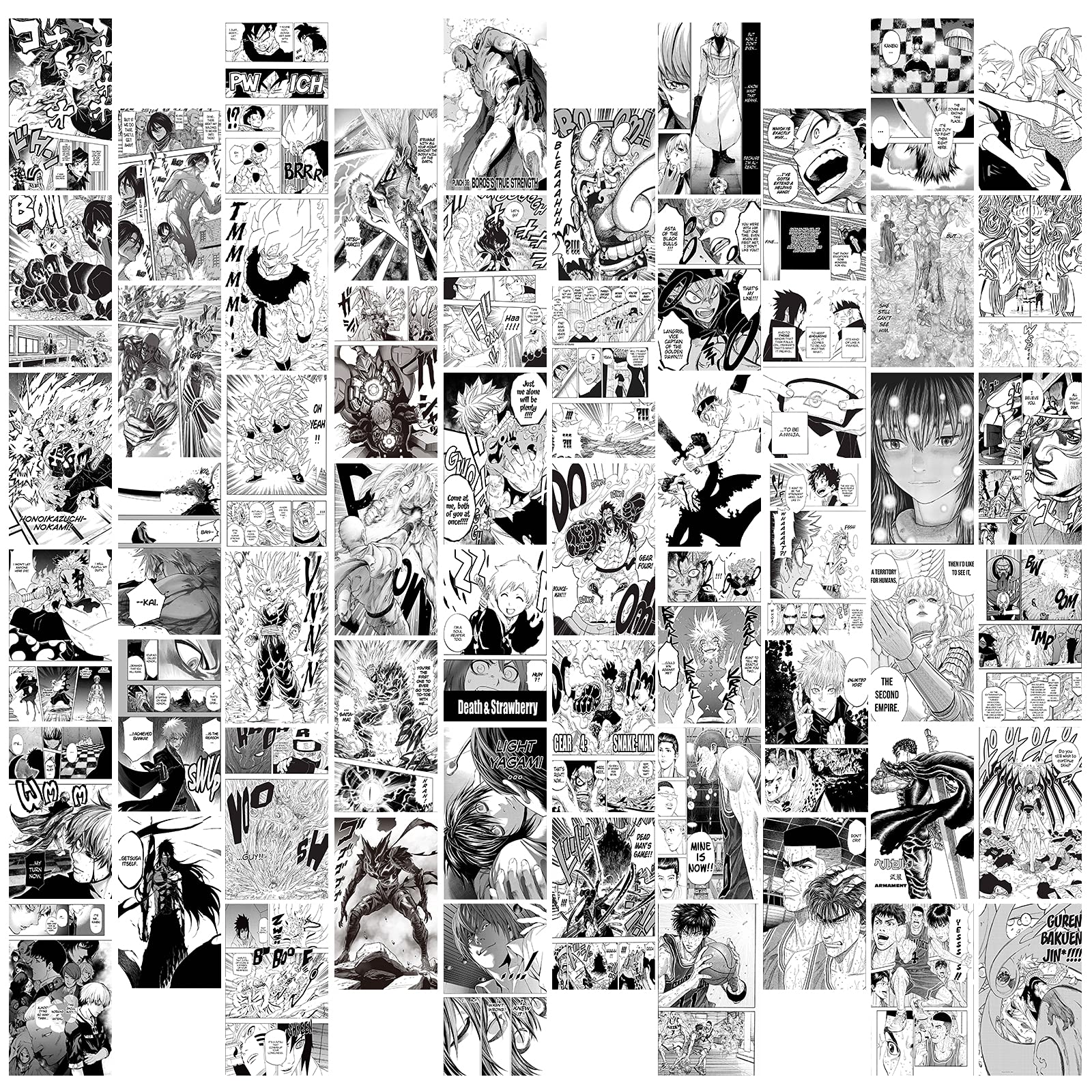 60-Piece Anime Manga Wall Collage Kit - Black & White Manga Panels (4.2x6.2 inch) - Aesthetic Room Decor for Anime Fans | Perfect for Bedroom, Dorm, Office & Japanese-Themed Spaces