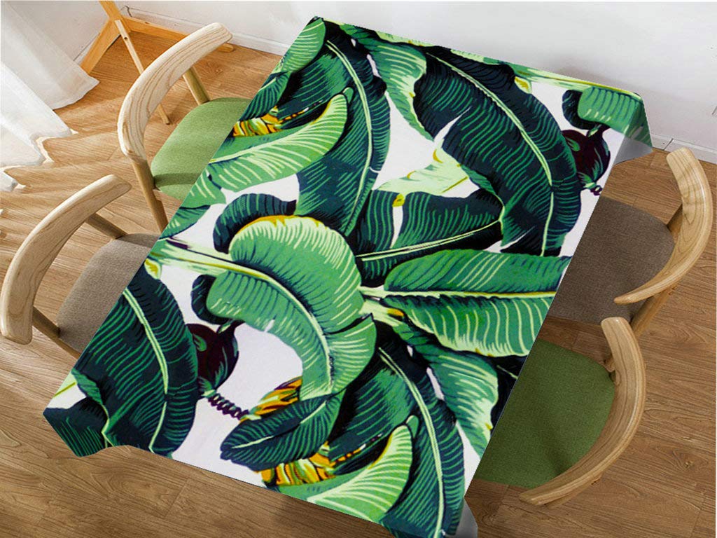 Banana Leaf Pattern Rectangular Tablecloth 60x104 Inches - Decorative Dining Table Cover for Indoor/Outdoor Use, Perfect for Parties, BBQ, Picnic, Coffee Table & Kitchen Decor (Green & White)