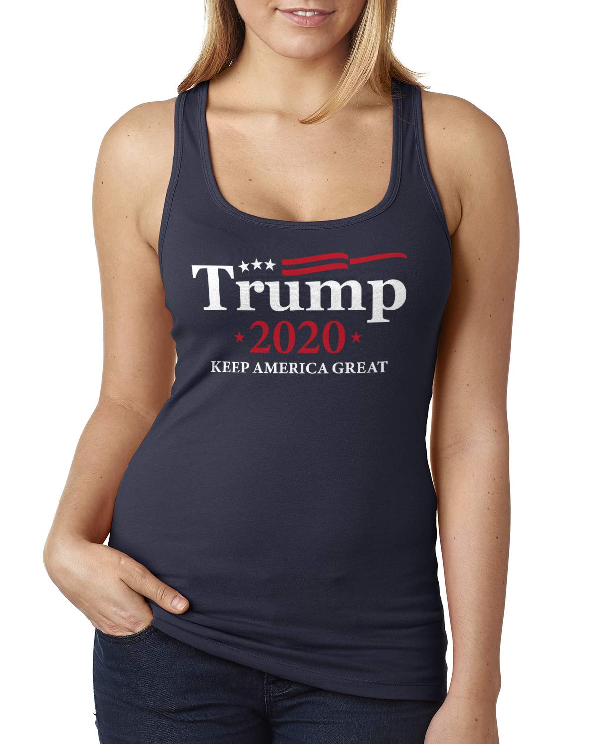 Donald Trump 2020 Keep America Great Women's Racerback Tank Top - Patriotic Political Apparel for Campaign Support & Conservative Events