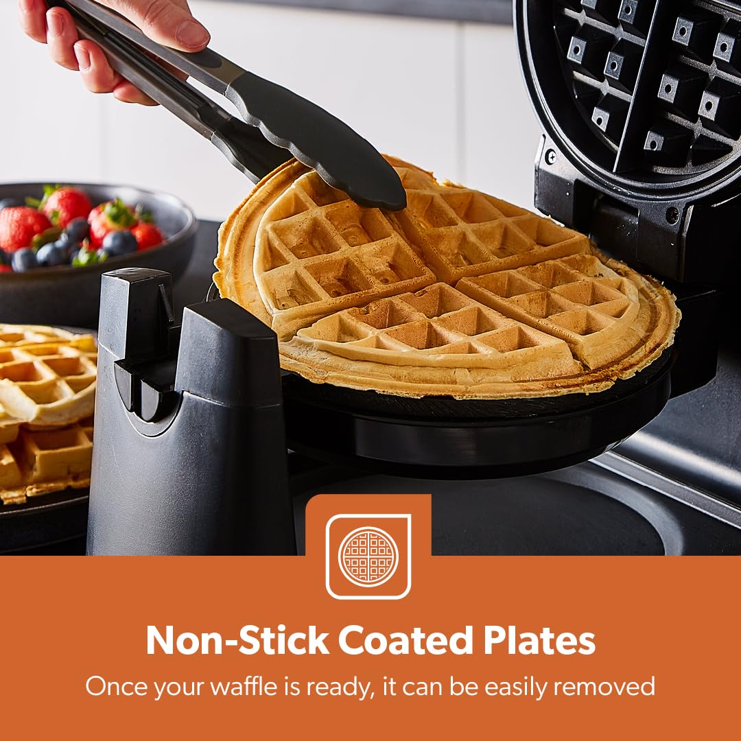 Geepas 1000W Rotary Belgian Waffle Maker with Non-Stick Plates & Auto Temperature Control - Makes 4 Waffles at Once - Perfect for Sweet & Savory Belgian Waffles, Pancakes, Hash Browns - Ideal for Breakfast, Brunch, Parties & Family Gatherings (Silver)