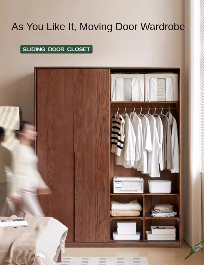Solid Oak Wood Sliding Door Wardrobe Closet - Modern & Spacious Storage for Bedroom, Walk-In Closet, or Living Room Organization