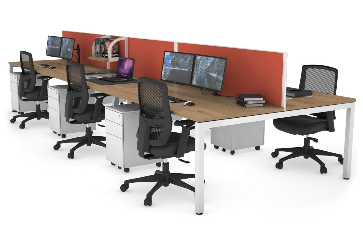 6-Person Office Workstation with Quadro Square Legs - 1600L x 800W Dimensions, Cable Management Scallop for Organized Workspace - Perfect for Open Office Layouts, Team Collaboration & Modern Workspaces