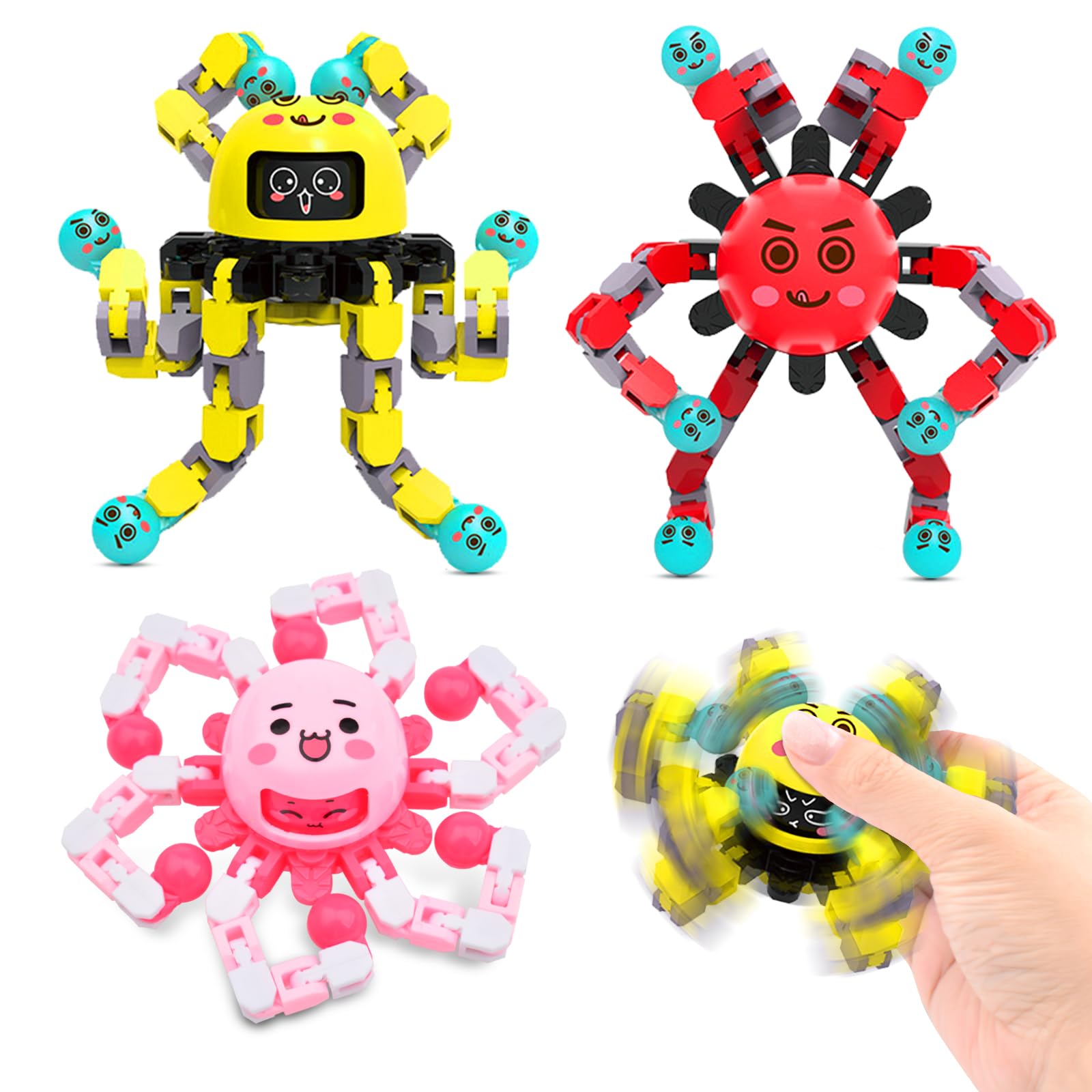 3-Pack Transformable Fidget Spinner Toys for Kids & Adults - Stress Relief Sensory Toys for Autism, ADHD & Anxiety - Perfect Easter Basket Stuffers, Birthday Gifts for Boys & Girls - Travel Games & Classroom Focus Tools