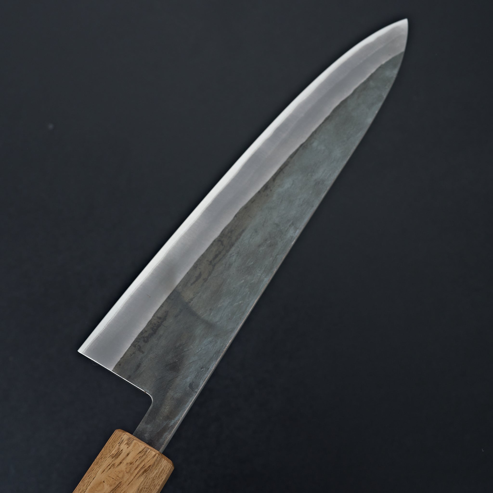 Hitohira TD Blue #2 Stainless Clad Kurouchi Gyuto 210mm Japanese Chef Knife with Ebony Handle & Oak Ferrule - Perfect for Sushi, Meat Slicing, and Professional Kitchen Use