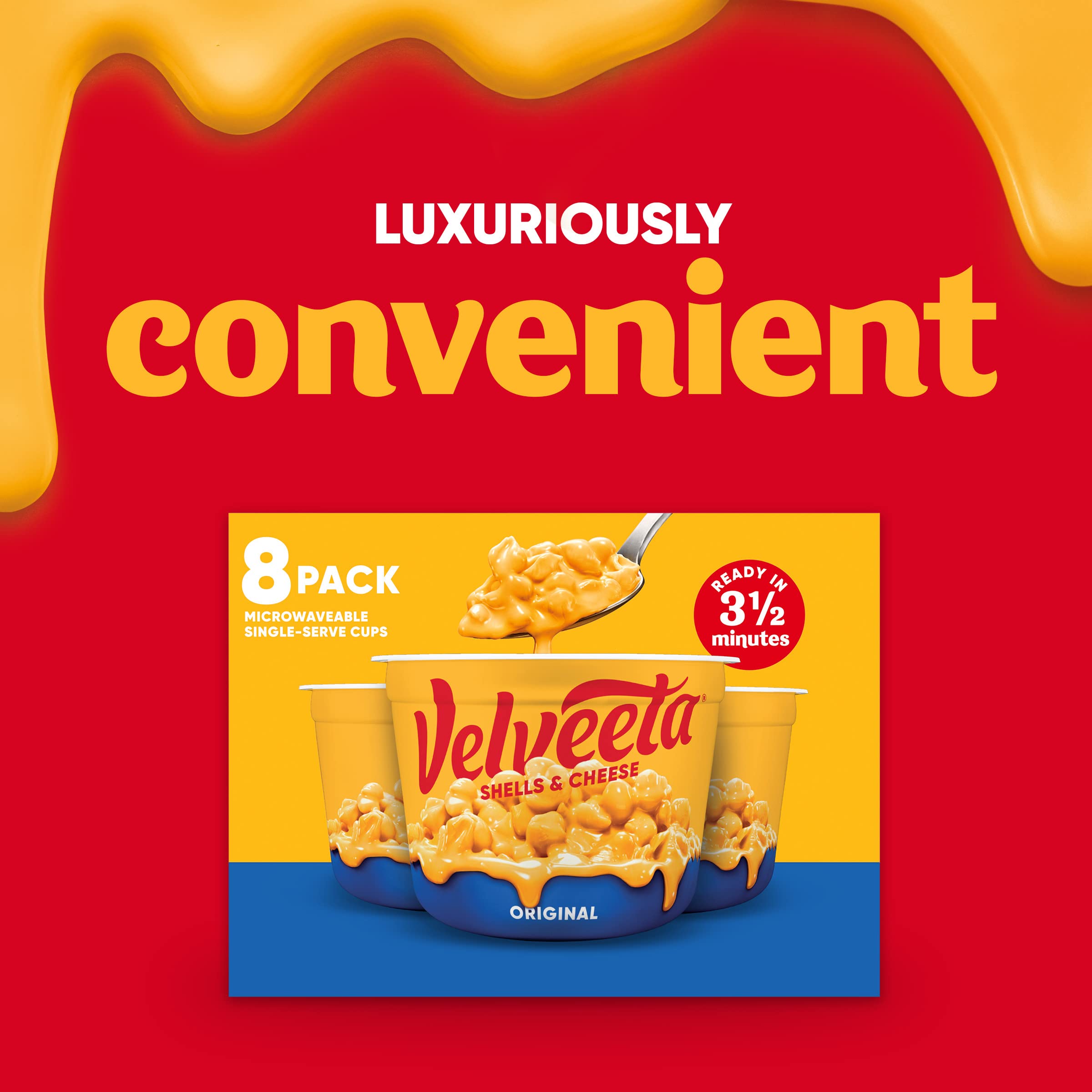 Velveeta Shells & Cheese Original Microwaveable Pasta with Cheese Sauce - 8 Count Box (2.39 oz Cups) | Quick & Easy Meal for Lunch, Dinner or Snacks