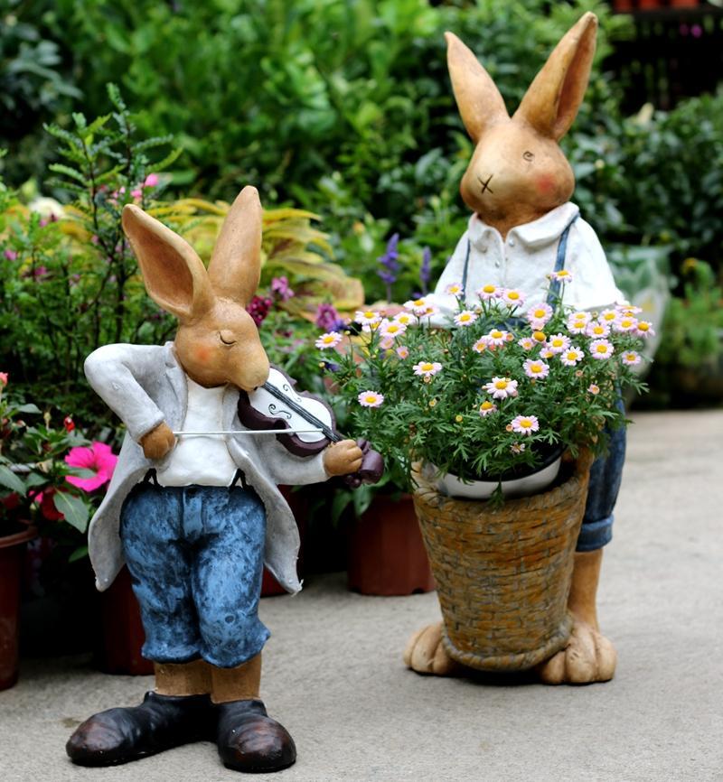 Large Rabbit Statue for Garden - Bunny Flower Pot Outdoor Decor, Villa Courtyard Ornament | Perfect Gardening Gift & Housewarming Present for Patio, Lawn & Backyard Decorations