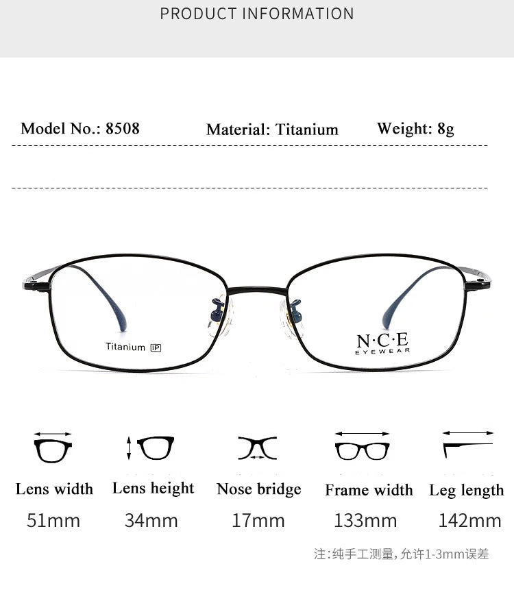 Bclear Unisex Full Rim Oval Square Titanium Eyeglasses Frame 8508 - Lightweight Durable Glasses for Men & Women, Perfect for Reading, Work, and Everyday Wear