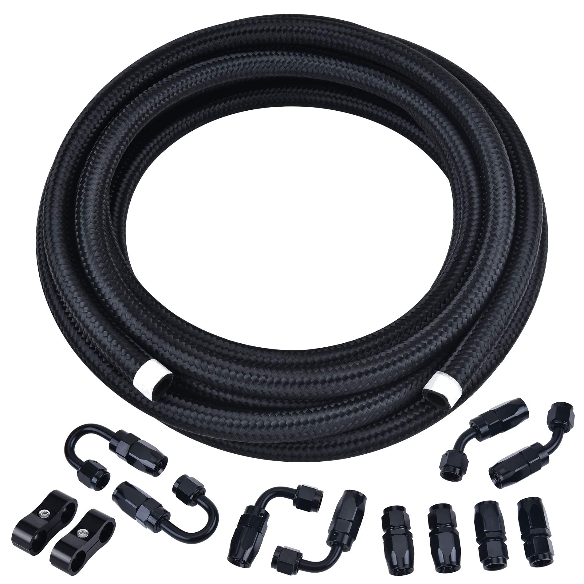 EVIL ENERGY 30 Row AN10-10AN Stacked Plate Oil Cooler with 6AN/8AN Adapter & 20FT Black Braided Nylon Fuel Line Kit - Universal Engine & Transmission Cooling for High-Performance Cars, Trucks, and Racing Vehicles