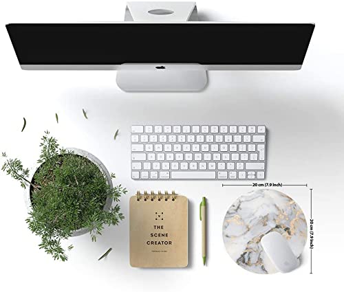 Premium White Gold Marble Customized Round Mouse Pad - Non-Slip Rubber Base, Washable Lycra Cloth Surface for Wireless Mouse | Perfect for Office, Gaming & Home Computer Setup