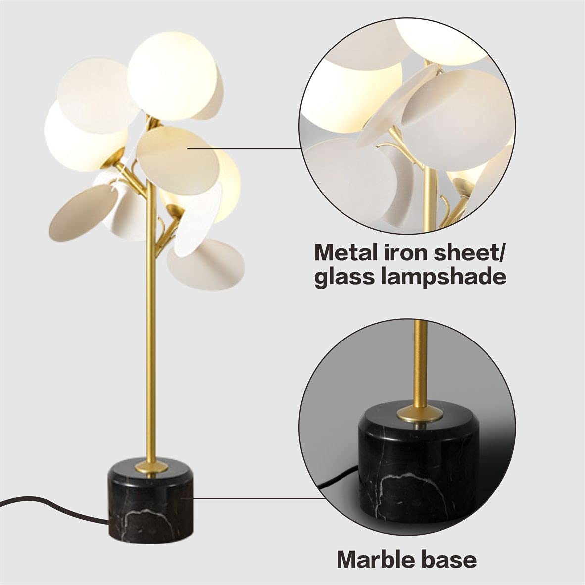 Modern 3-Head Glass Ball Table Lamp - White LED Minimalist Desk Light with G9 Bulb & On/Off Switch | Contemporary Bedside Nightstand Lighting for Bedroom, Study, Office & Living Room Decor