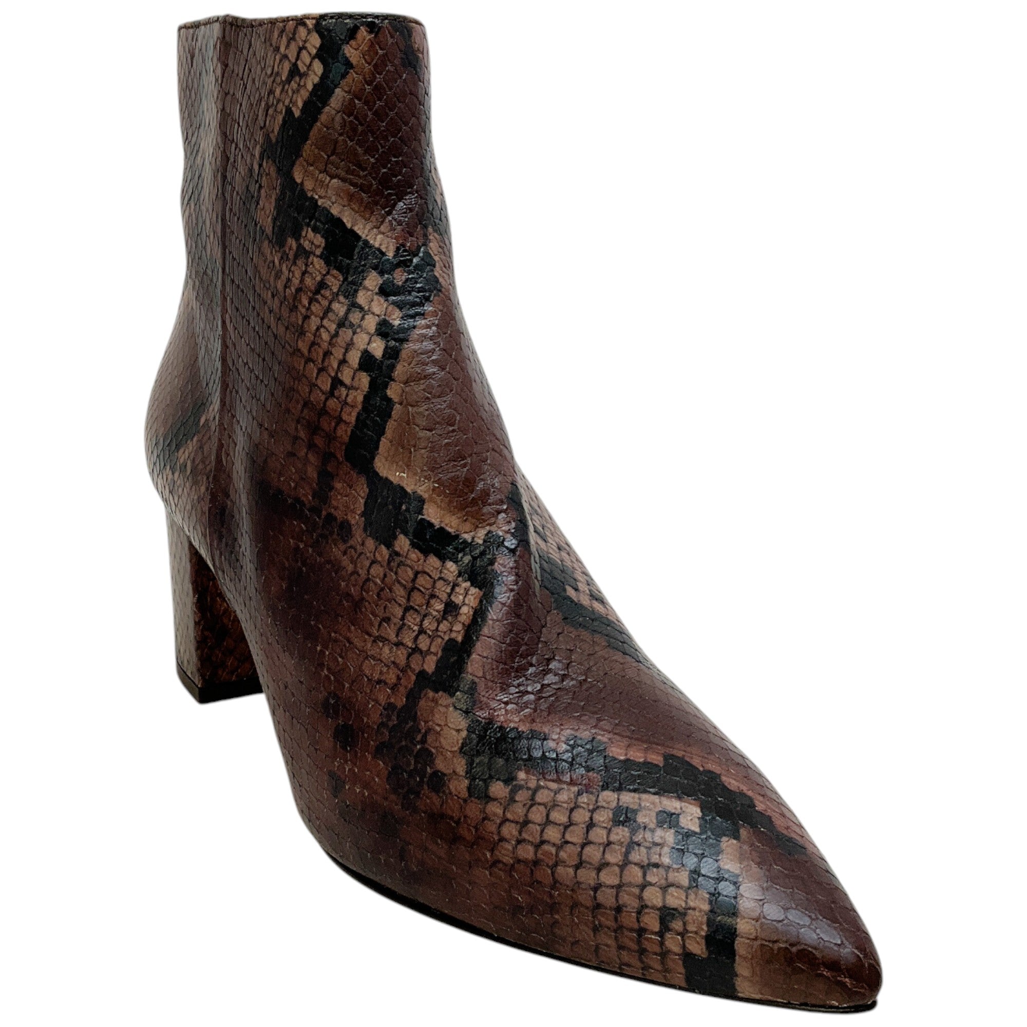 L'Agence Brown Snake Embossed Jeanne Ankle Boots for Women - Stylish Leather Booties for Fall & Winter Fashion - Perfect for Office, Dating & Night Out