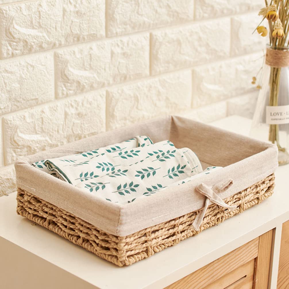 Cabilock 4-Piece Woven Hyacinth Storage Baskets - Small Desk Organizer, Dresser Tray, Food & Fruit Storage Bin for Kitchen, Bathroom, Office - Perfect for Dried Fruits, Straws & Home Organization