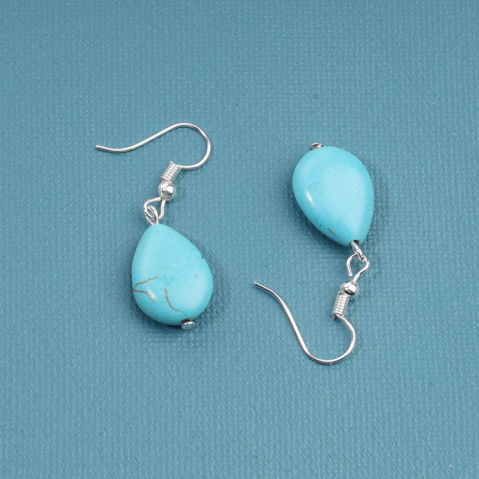 Boho Turquoise Teardrop Earrings for Women - Silver Blue Gemstone Dangle Earrings with Vintage Hook | Perfect for Boho Chic, Festival, Wedding & Everyday Jewelry