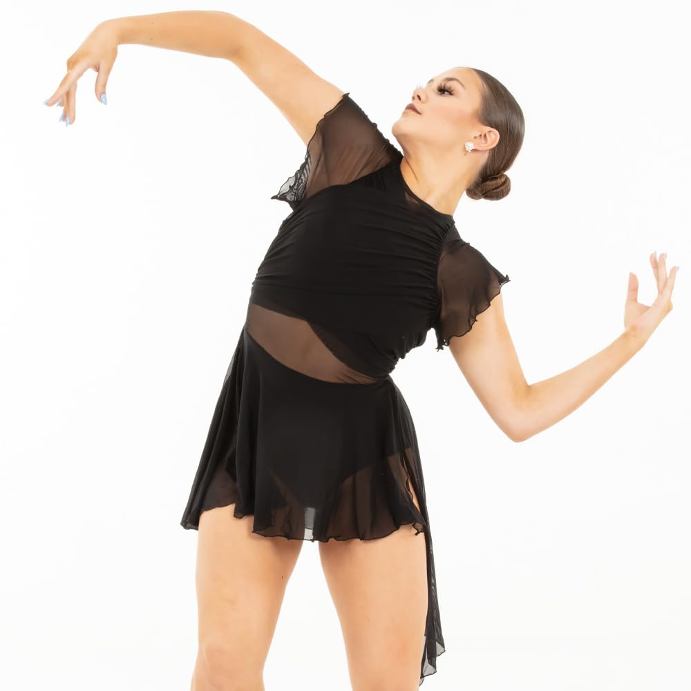 Flutter Sleeve Dance Leotard with Skirt - Lyrical Costume for Ballet, Jazz & Contemporary Performance | Professional Dancewear for Competitions & Recitals