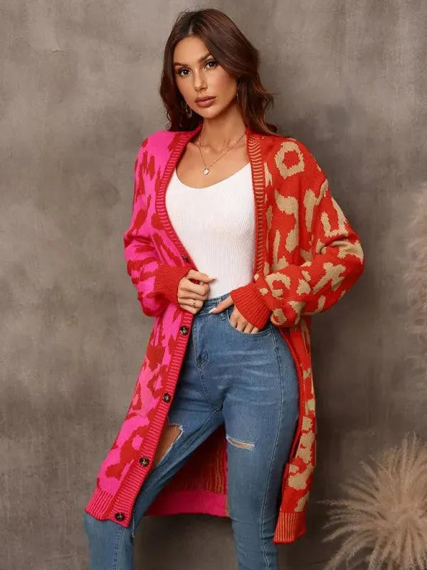Stylish Mid-Length Leopard Print Knitted Cardigan Sweater for Women - Perfect for Fall Layering & Casual Outfits