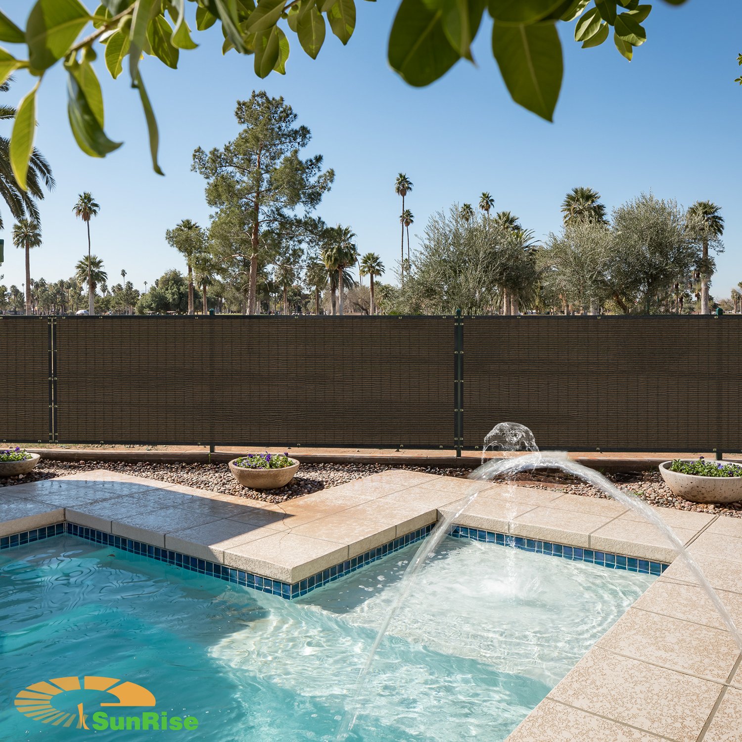 E&K Sunrise 3' x 243' Privacy Fence Screen with Grommets - UV Resistant Outdoor Windscreen for Backyard, Garden & Patio Cover - Brown Privacy Fence Mesh for Shade & Wind Protection (Perfect for Pool Areas, Decks & Outdoor Events)