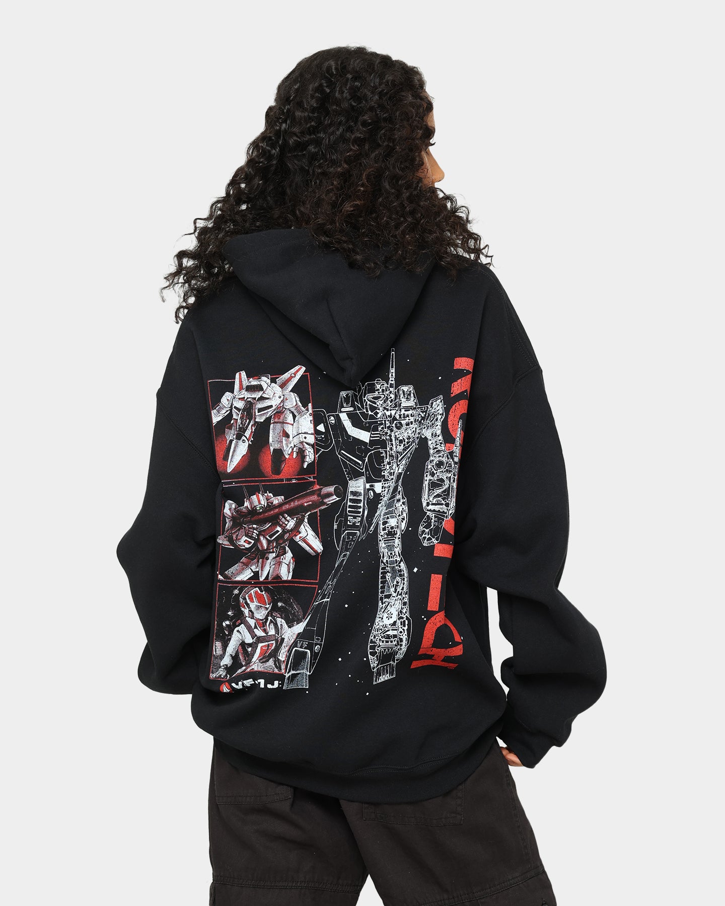 American Thrift X Robotech VF1J Black Hoodie - Stylish Anime-Inspired Pullover for Cosplay, Casual Wear & Fan Conventions