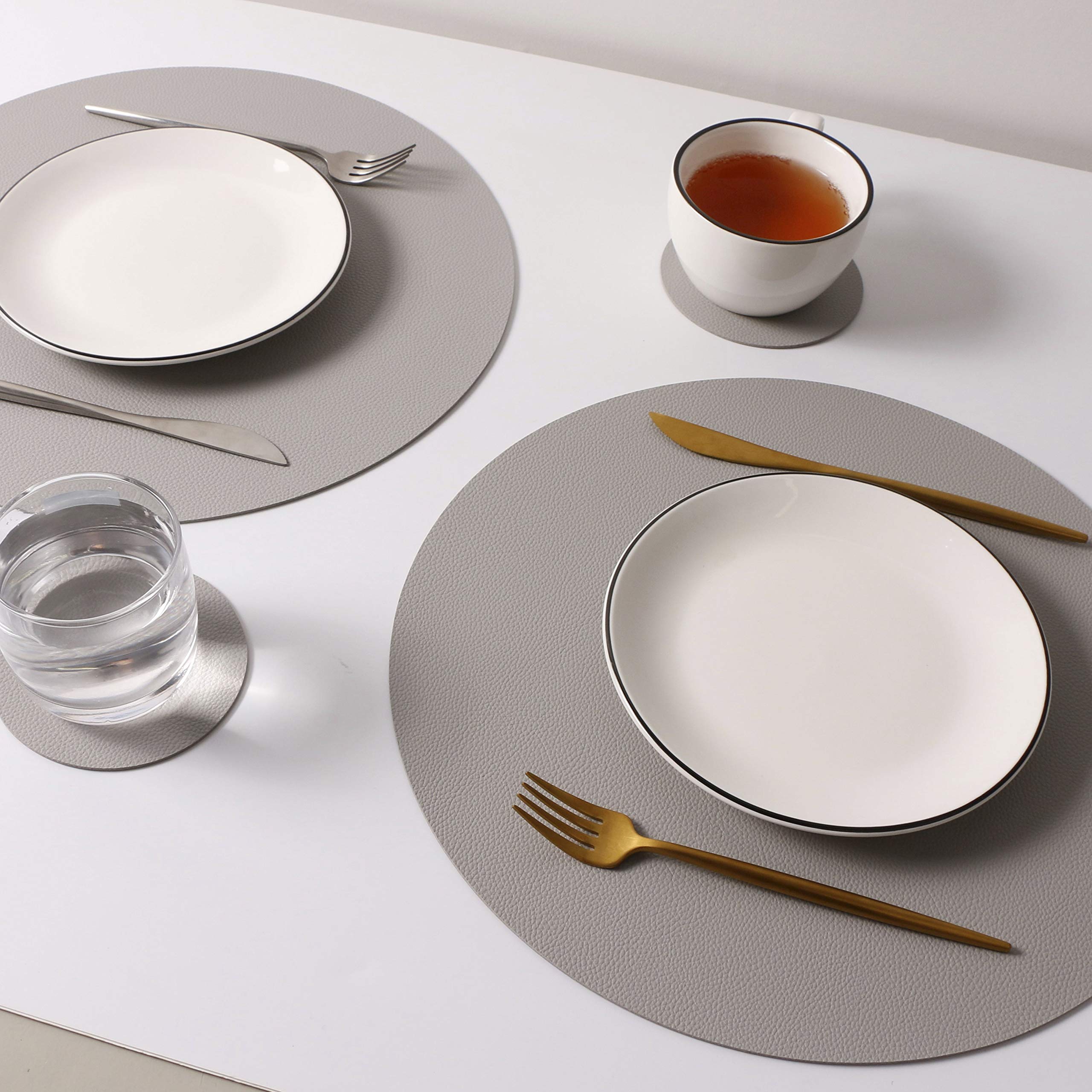 Premium Leather Wipeable Placemats and Coasters Set of 4 - Waterproof, Heat-Resistant, Easy Clean Table Mats for Dining & Kitchen - Slate Gray - Perfect for Dinner Parties, Family Meals, and Daily Use
