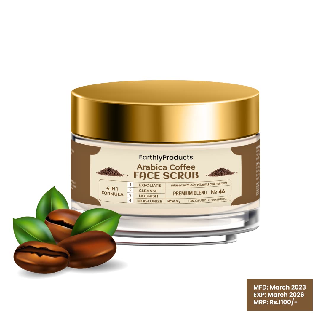 Organic Arabica Coffee Face Scrub - Natural Skin Care for Women, 50g x 3 Pack - Brighten & Smooth Skin for Daily Use