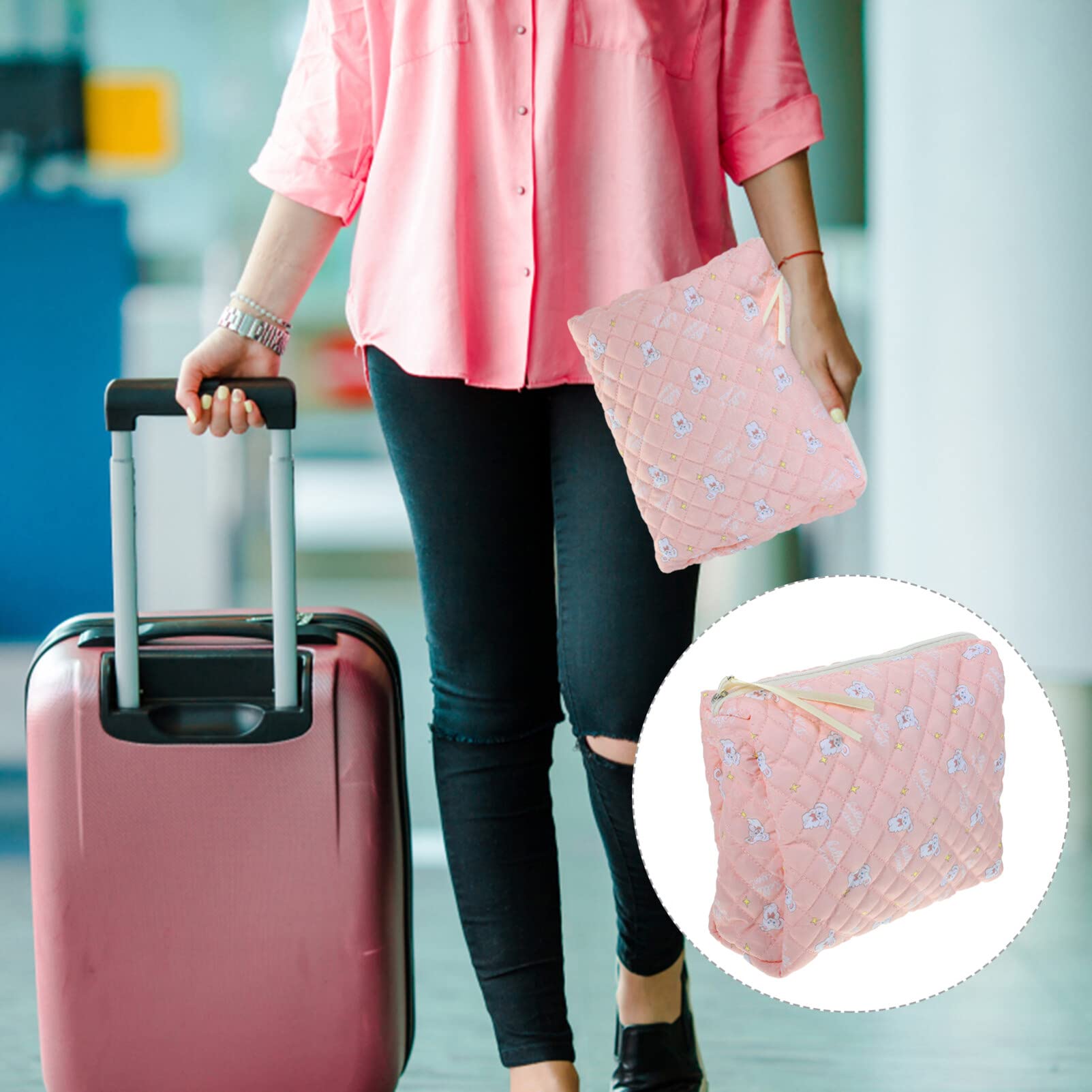 EXCLUZO Floral Printed Zippered Makeup Bag - Portable Cosmetic Organizer for Travel, Small Lipstick & Jewelry Storage - Pink (Perfect for On-the-Go Beauty Essentials & Coin Purse)
