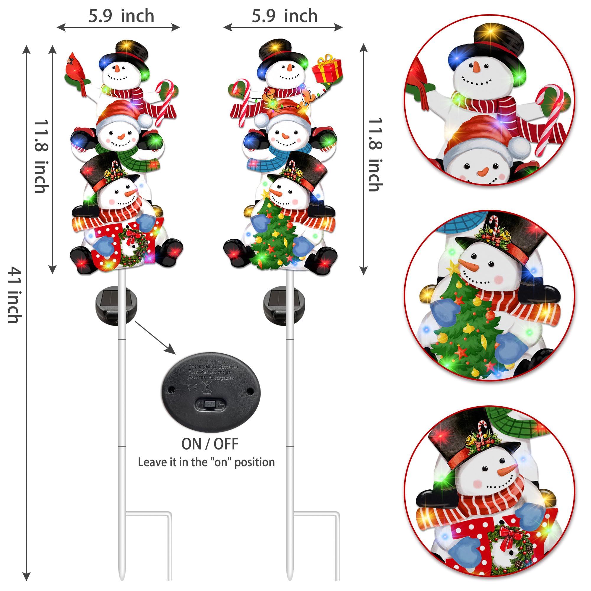 Hexagram Solar Christmas Metal Yard Stake Lights - 41 Inch Snowman Outdoor Decor for Yard, Garden & Lawn - Weatherproof Holiday Decoration for Winter, Patio & Pathway Lighting
