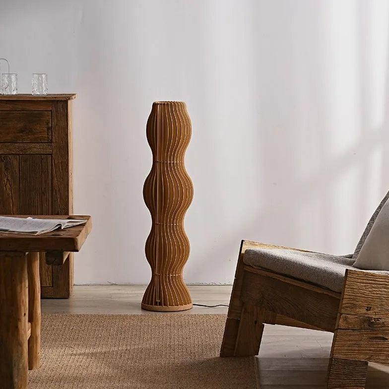 Modern Wooden Wave Sculptural Floor Lamp - Handcrafted Wood Lighting for Living Room, Bedroom & Office Decor - Unique Artistic Statement Piece for Home Interior Design