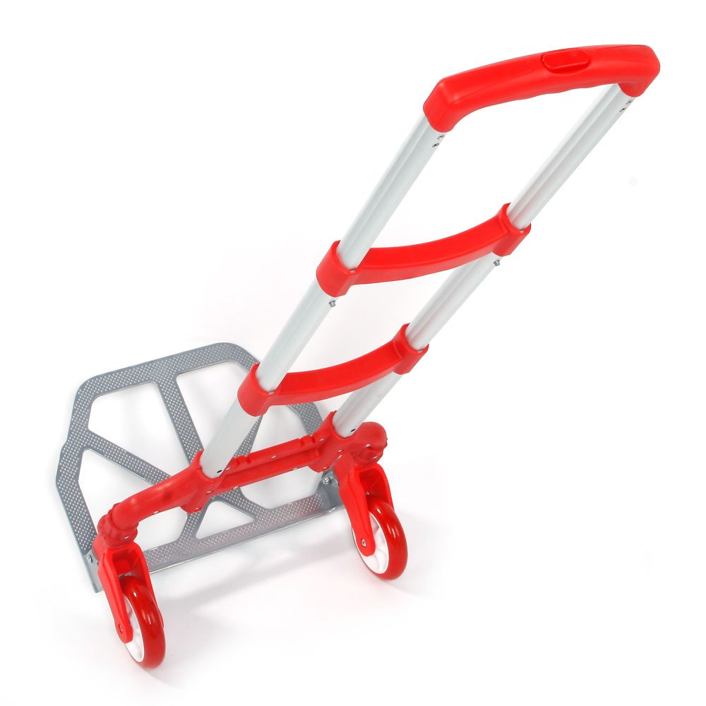 Aluminum Portable Folding Collapsible Hand Truck Cart - Heavy Duty 165 lbs Capacity (75kg) - Compact Dolly for Luggage, Moving Boxes, Groceries - Perfect for Home, Office, Travel & Warehouse Use (Red)